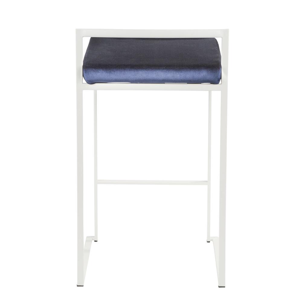 Fuji Contemporary Stackable Counter Stool in White with Blue Velvet Cushion - Set of 2. Picture 5