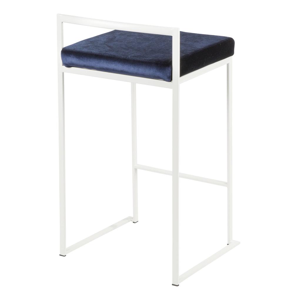 Fuji Contemporary Stackable Counter Stool in White with Blue Velvet Cushion - Set of 2. Picture 4