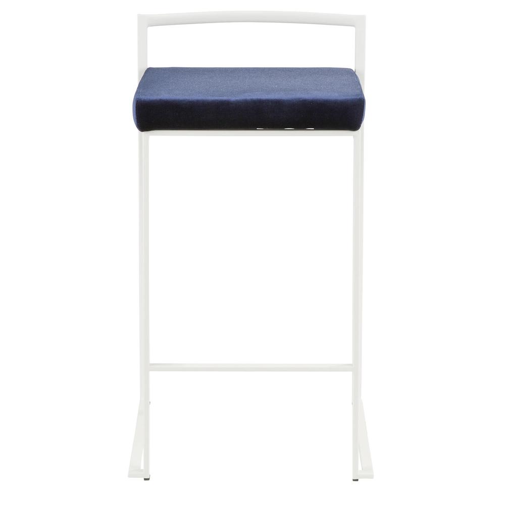 Fuji Contemporary Stackable Counter Stool in White with Blue Velvet Cushion - Set of 2. Picture 6