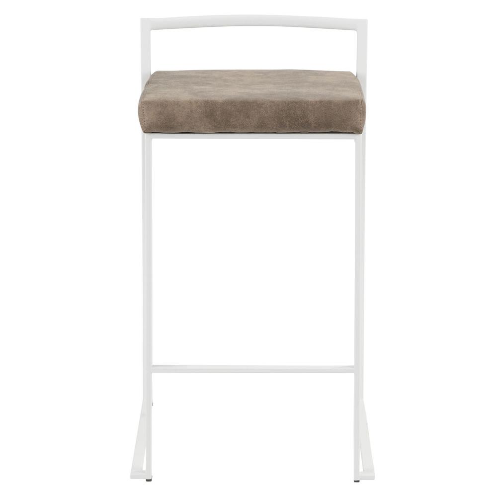 Fuji Contemporary Stackable Counter Stool in White with Brown Cowboy Fabric Cushion - Set of 2. Picture 6