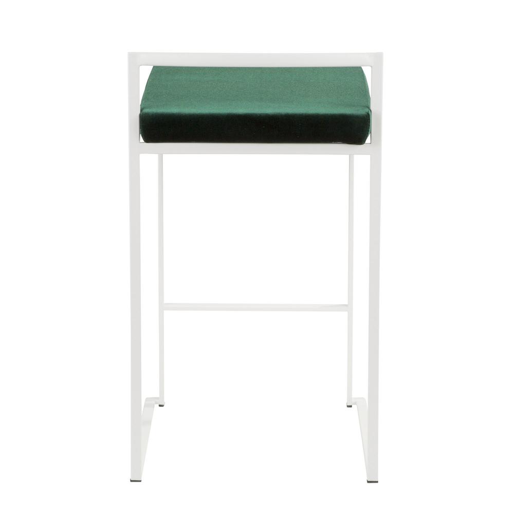 Fuji Contemporary Stackable Counter Stool in White with Green Velvet Cushion - Set of 2. Picture 5
