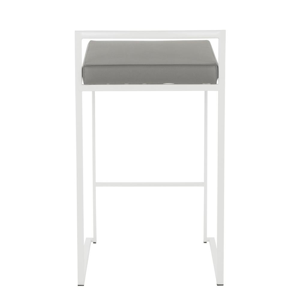 Fuji Contemporary Stackable Counter Stool in White with Grey Faux Leather Cushion - Set of 2. Picture 5