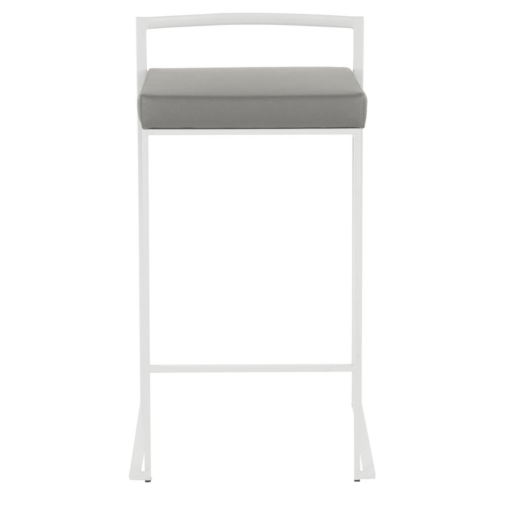 Fuji Contemporary Stackable Counter Stool in White with Grey Faux Leather Cushion - Set of 2. Picture 6