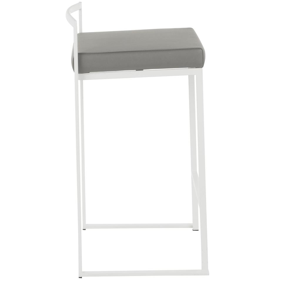 Fuji Contemporary Stackable Counter Stool in White with Grey Faux Leather Cushion - Set of 2. Picture 3