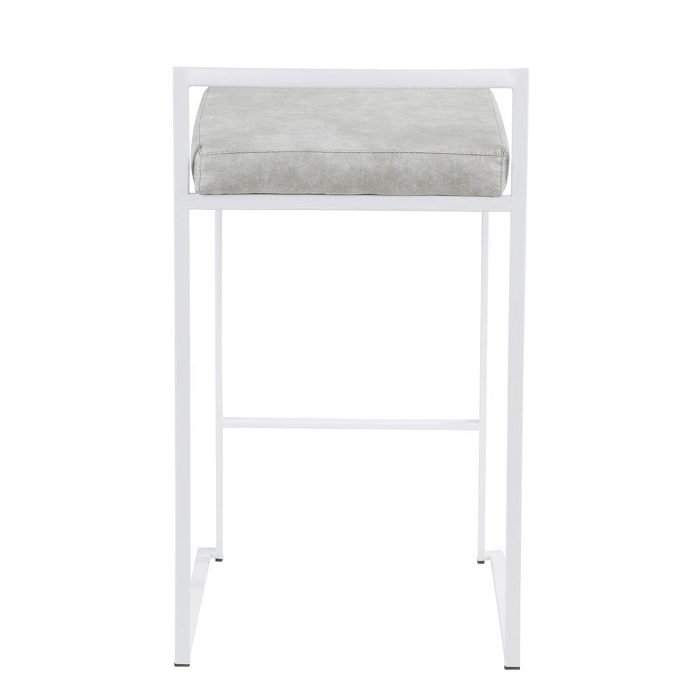 Fuji Contemporary Stackable Counter Stool in White with Light Grey Cowboy Fabric Cushion - Set of 2. Picture 5