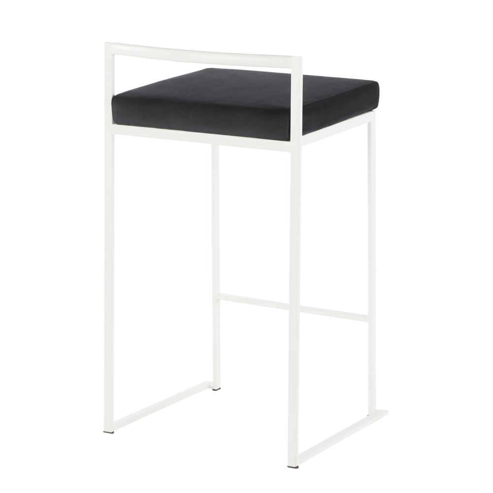 Fuji Contemporary Stackable Counter Stool in White with Black Velvet Cushion - Set of 2. Picture 4