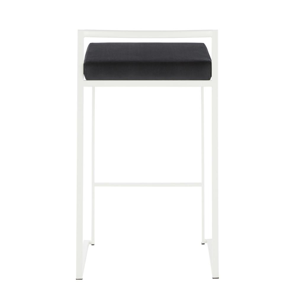 Fuji Contemporary Stackable Counter Stool in White with Black Velvet Cushion - Set of 2. Picture 5