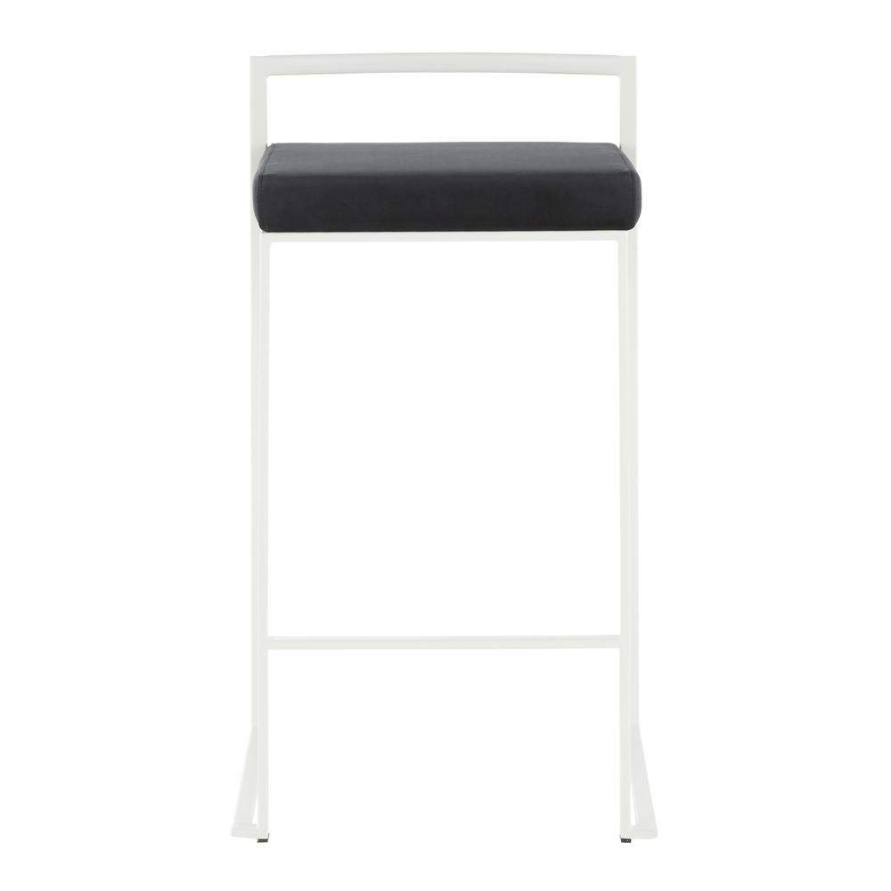 Fuji Contemporary Stackable Counter Stool in White with Black Velvet Cushion - Set of 2. Picture 6