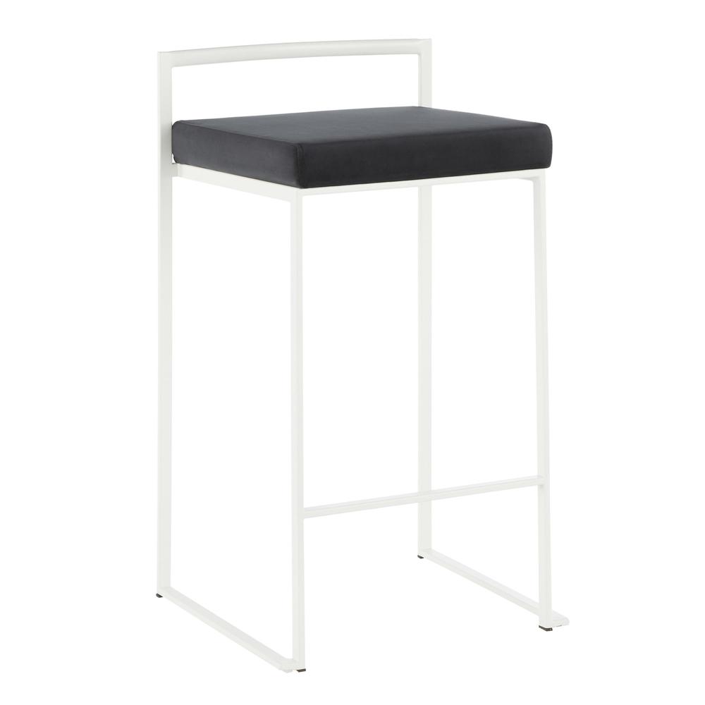 Fuji Contemporary Stackable Counter Stool in White with Black Velvet Cushion - Set of 2. Picture 2