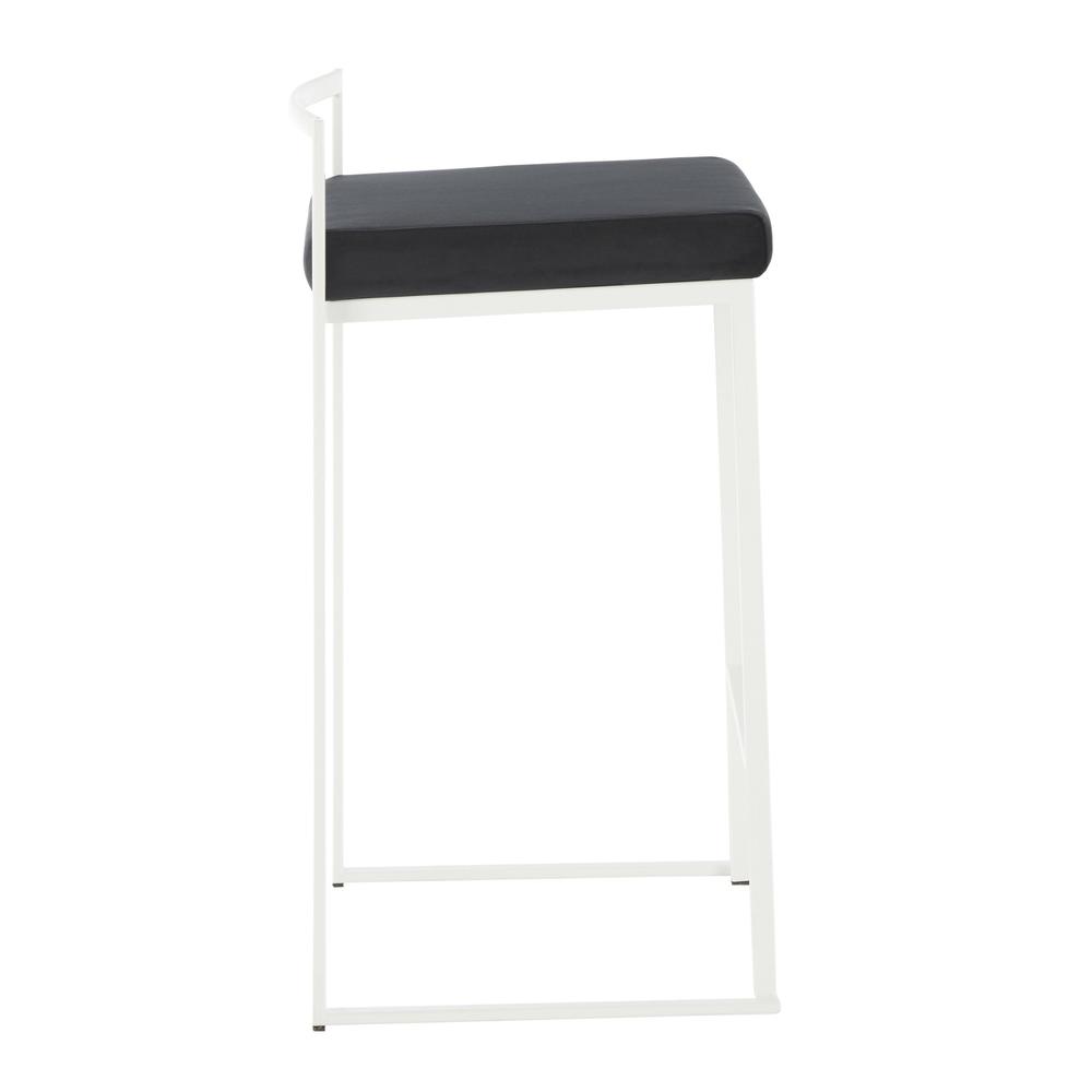 Fuji Contemporary Stackable Counter Stool in White with Black Velvet Cushion - Set of 2. Picture 3