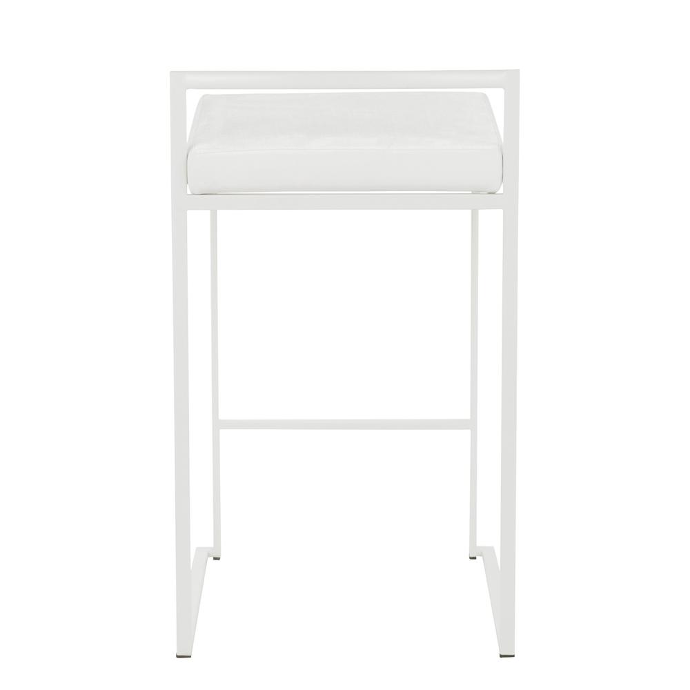 Fuji Contemporary Stackable Counter Stool in White with White Velvet Cushion - Set of 2. Picture 5