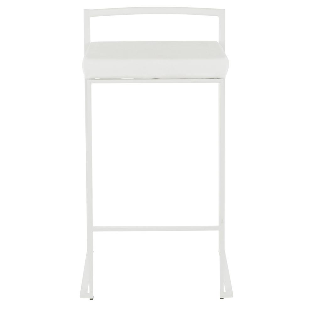 Fuji Contemporary Stackable Counter Stool in White with White Velvet Cushion - Set of 2. Picture 6