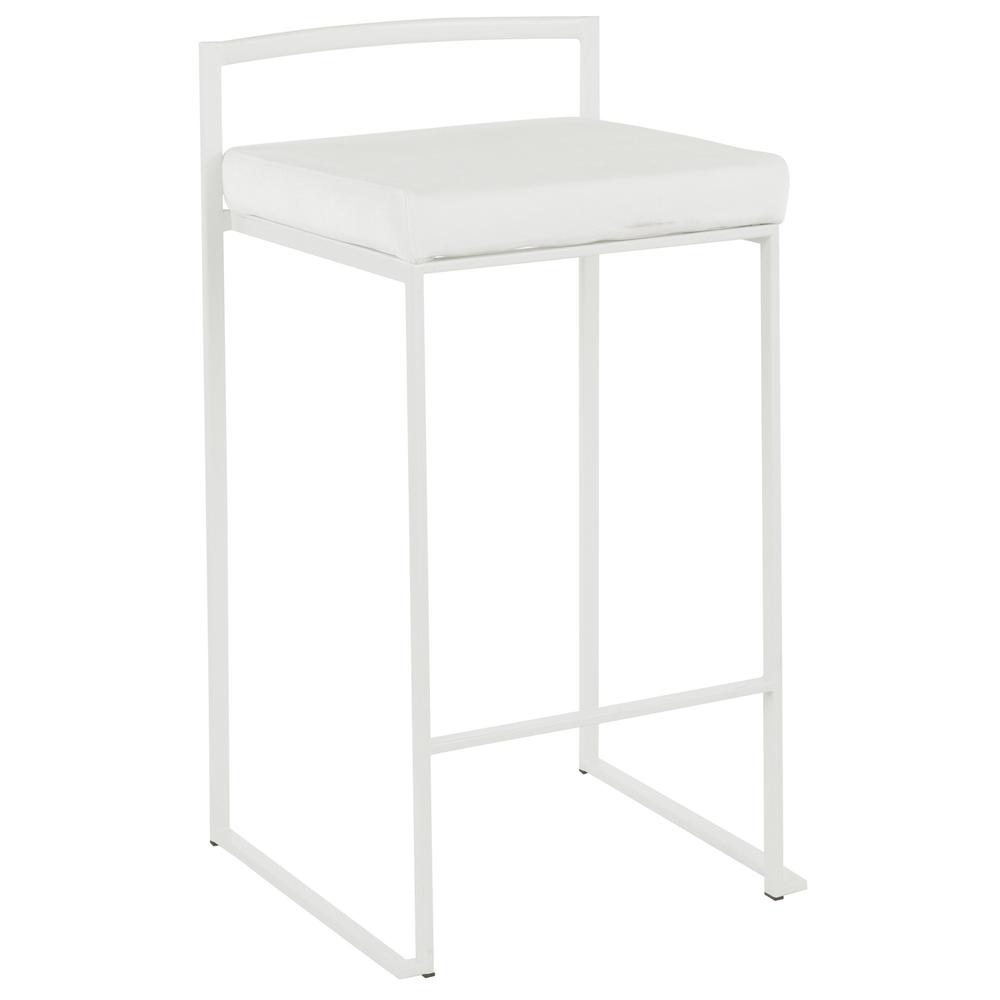 Fuji Contemporary Stackable Counter Stool in White with White Velvet Cushion - Set of 2. Picture 2
