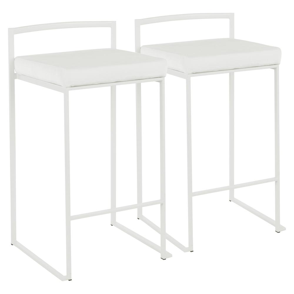 Fuji Contemporary Stackable Counter Stool in White with White Velvet Cushion - Set of 2. Picture 1