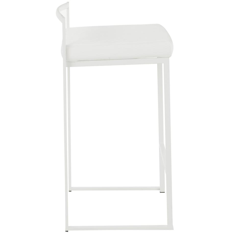 Fuji Contemporary Stackable Counter Stool in White with White Velvet Cushion - Set of 2. Picture 3