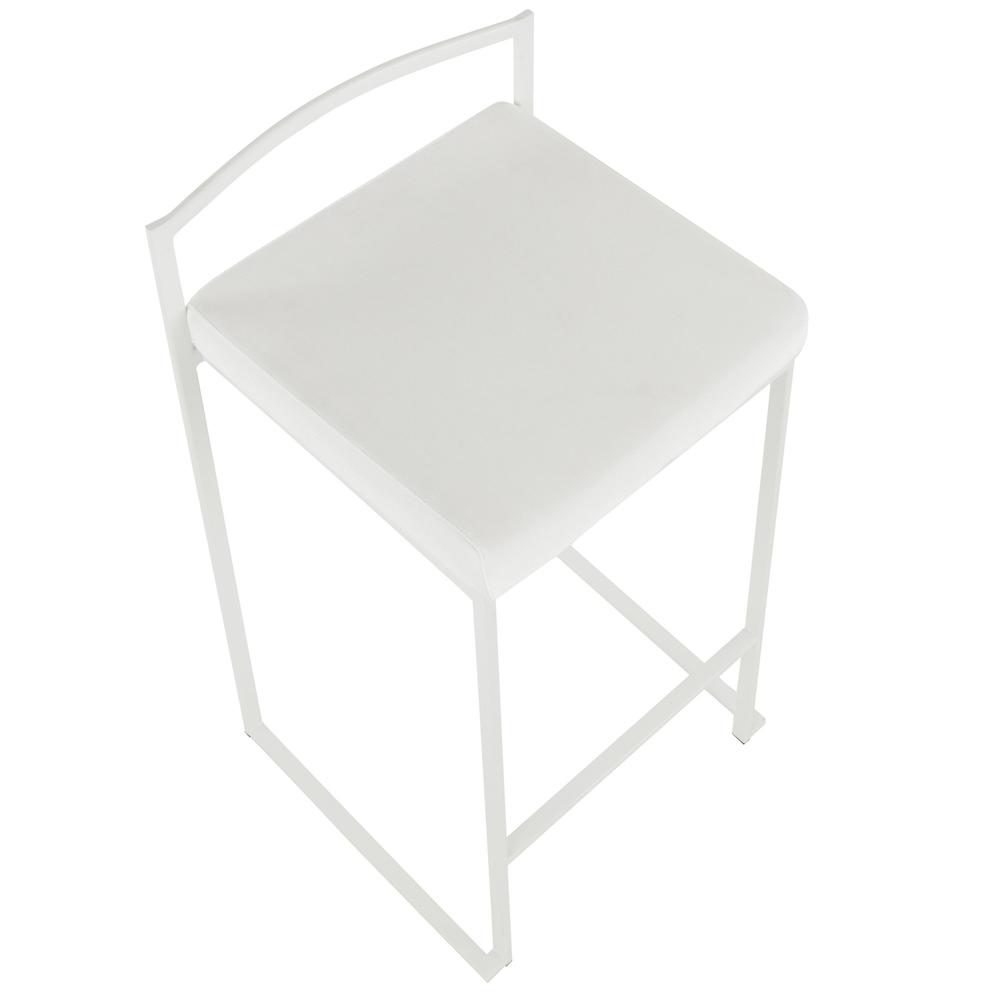 Fuji Contemporary Stackable Counter Stool in White with White Velvet Cushion - Set of 2. Picture 7