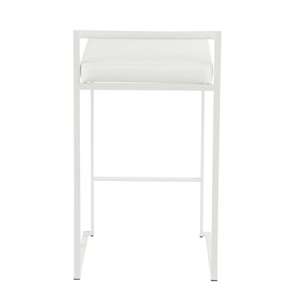 Fuji Contemporary Stackable Counter Stool in White with White Faux Leather Cushion - Set of 2. Picture 5