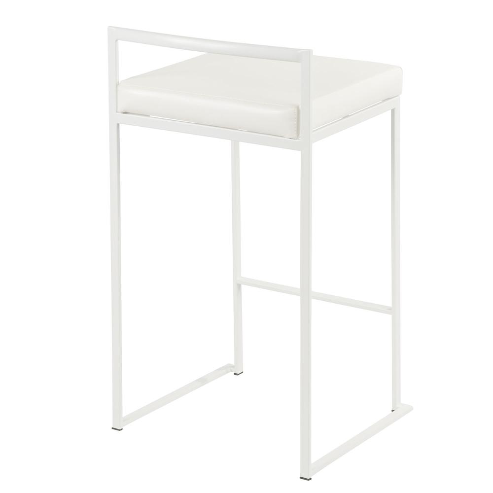 Fuji Contemporary Stackable Counter Stool in White with White Faux Leather Cushion - Set of 2. Picture 4