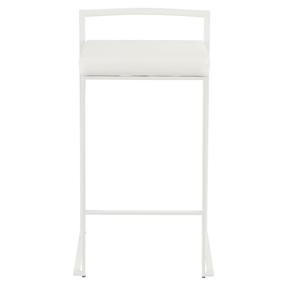 Fuji Contemporary Stackable Counter Stool in White with White Faux Leather Cushion - Set of 2. Picture 6