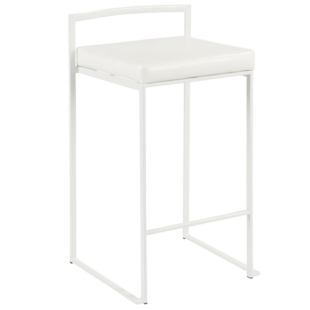 Fuji Contemporary Stackable Counter Stool in White with White Faux Leather Cushion - Set of 2. Picture 2