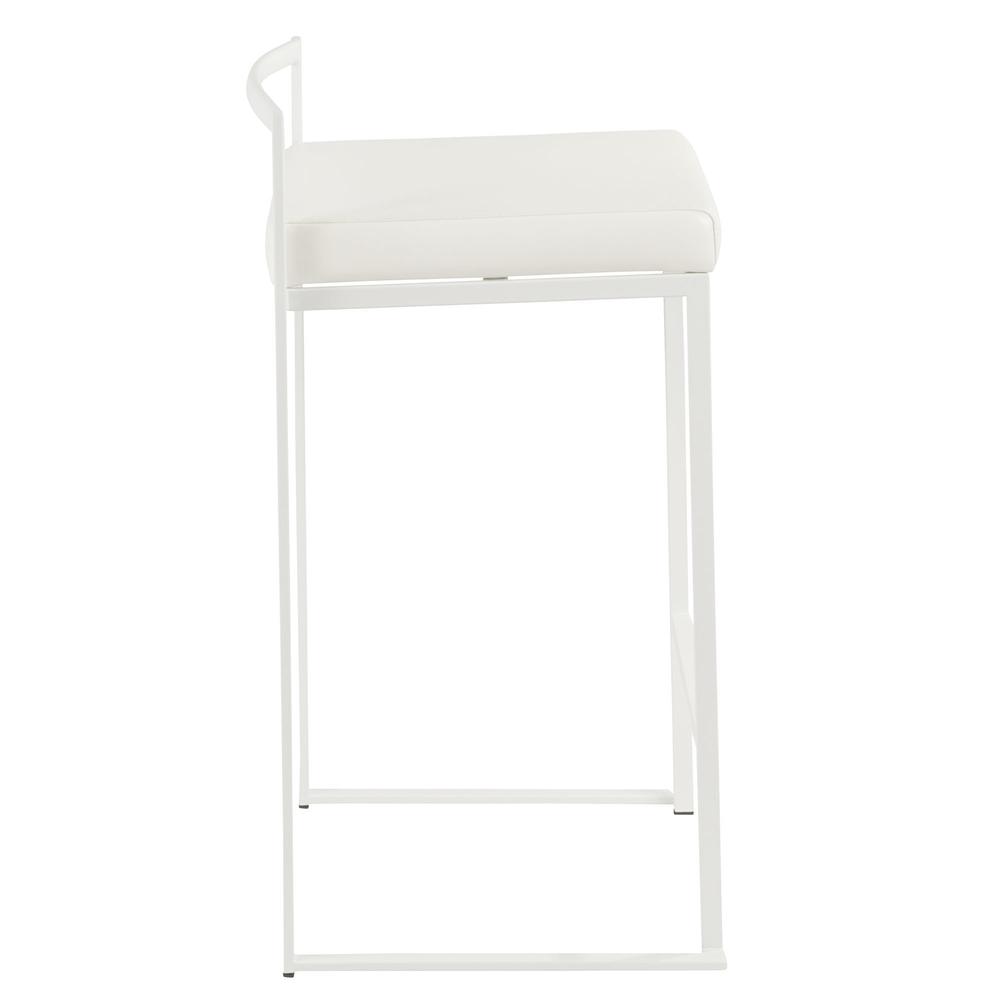 Fuji Contemporary Stackable Counter Stool in White with White Faux Leather Cushion - Set of 2. Picture 3