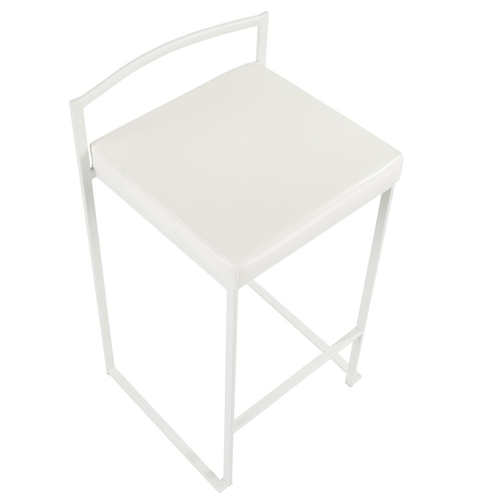 Fuji Contemporary Stackable Counter Stool in White with White Faux Leather Cushion - Set of 2. Picture 7