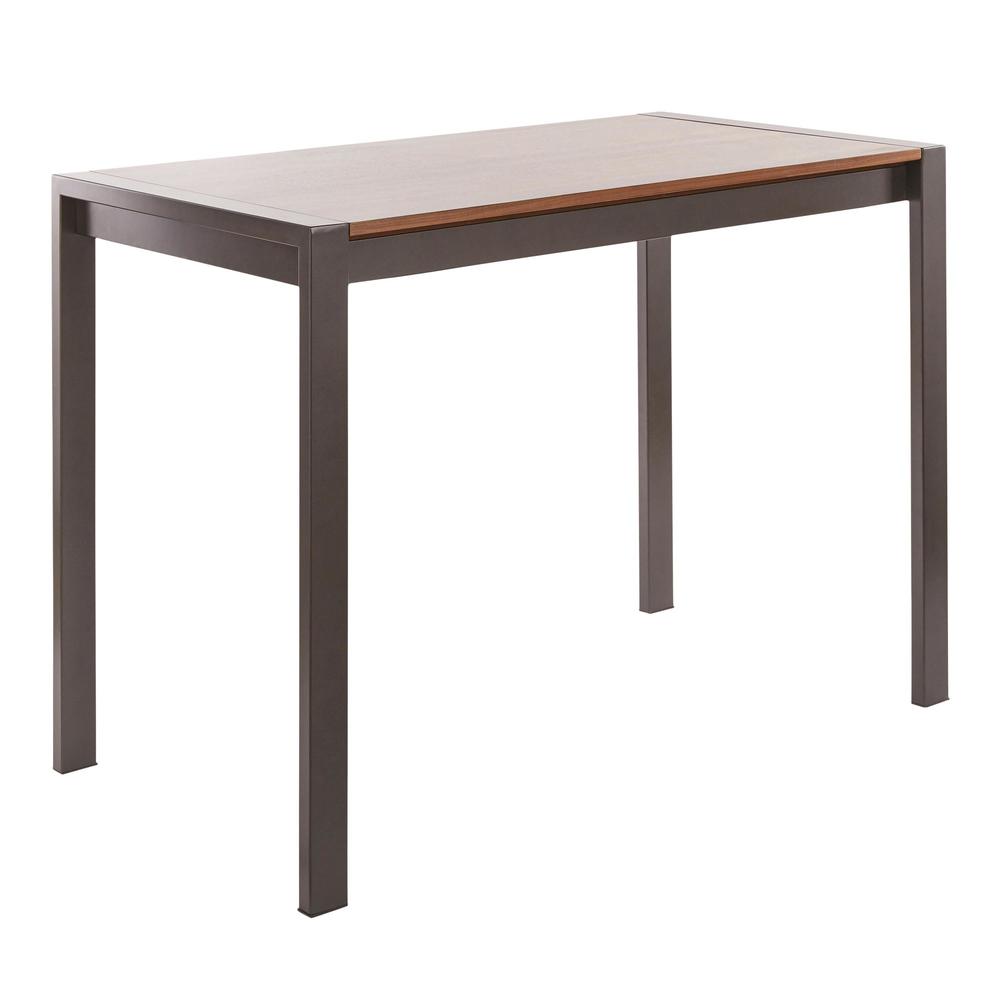 Fuji Contemporary Counter Table in Antique Metal and Walnut Wood. Picture 1