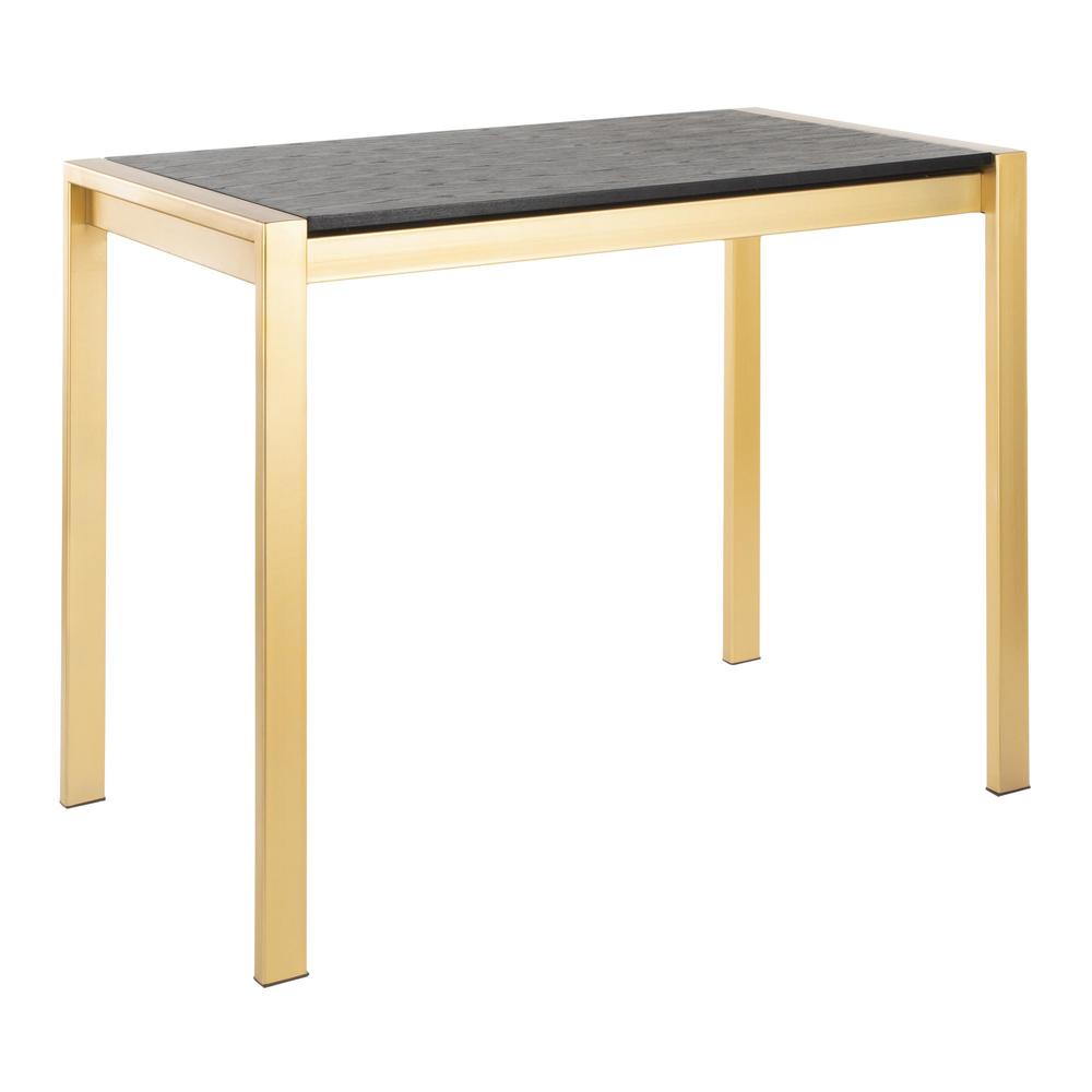 Fuji Contemporary Counter Table in Gold Metal and Black Wood Grain Top. Picture 1