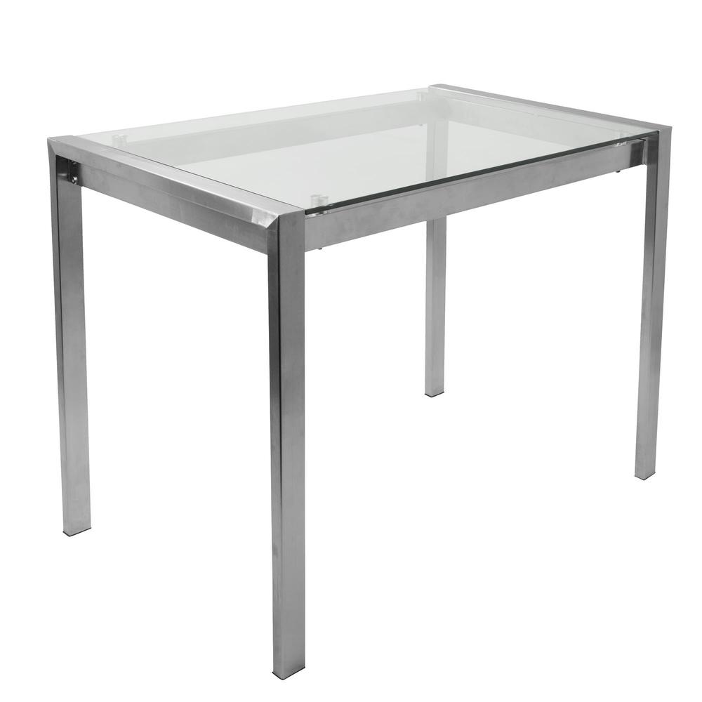 Fuji Contemporary Counter Table in Stainless Steel and Clear Glass. Picture 1