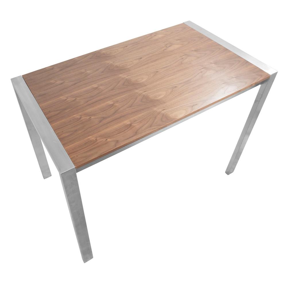 Fuji Contemporary Counter Table in Brushed Stainless Steel and Walnut Wood. Picture 5
