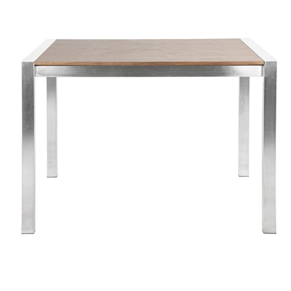 Fuji Contemporary Counter Table in Brushed Stainless Steel and Walnut Wood. Picture 4