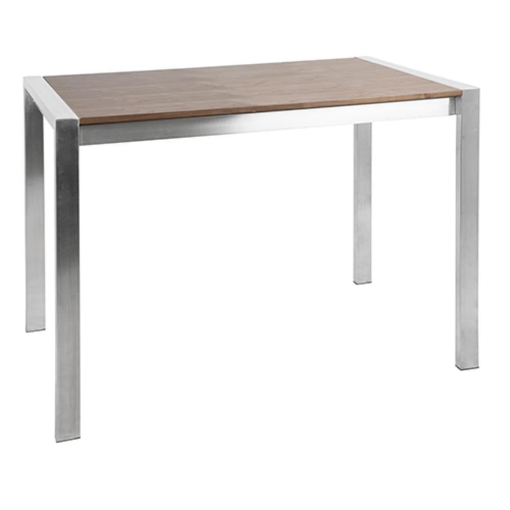 Fuji Contemporary Counter Table in Brushed Stainless Steel and Walnut Wood. Picture 1