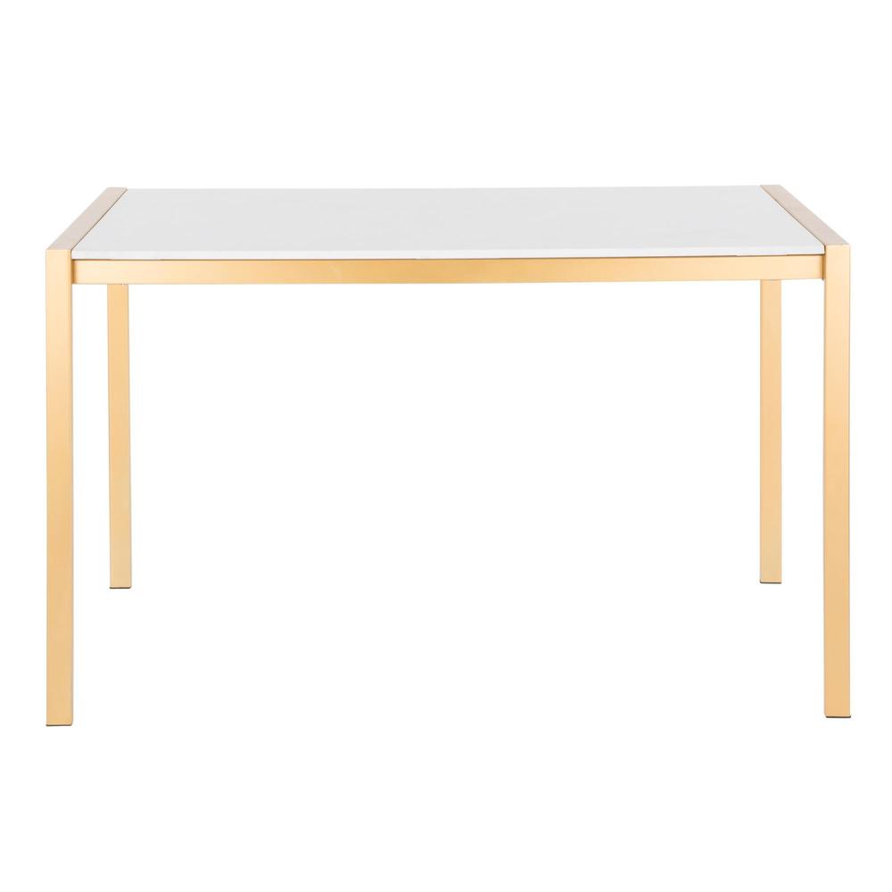 Fuji Modern/Glam Dining Table in Gold Metal with White Marble Top. Picture 4