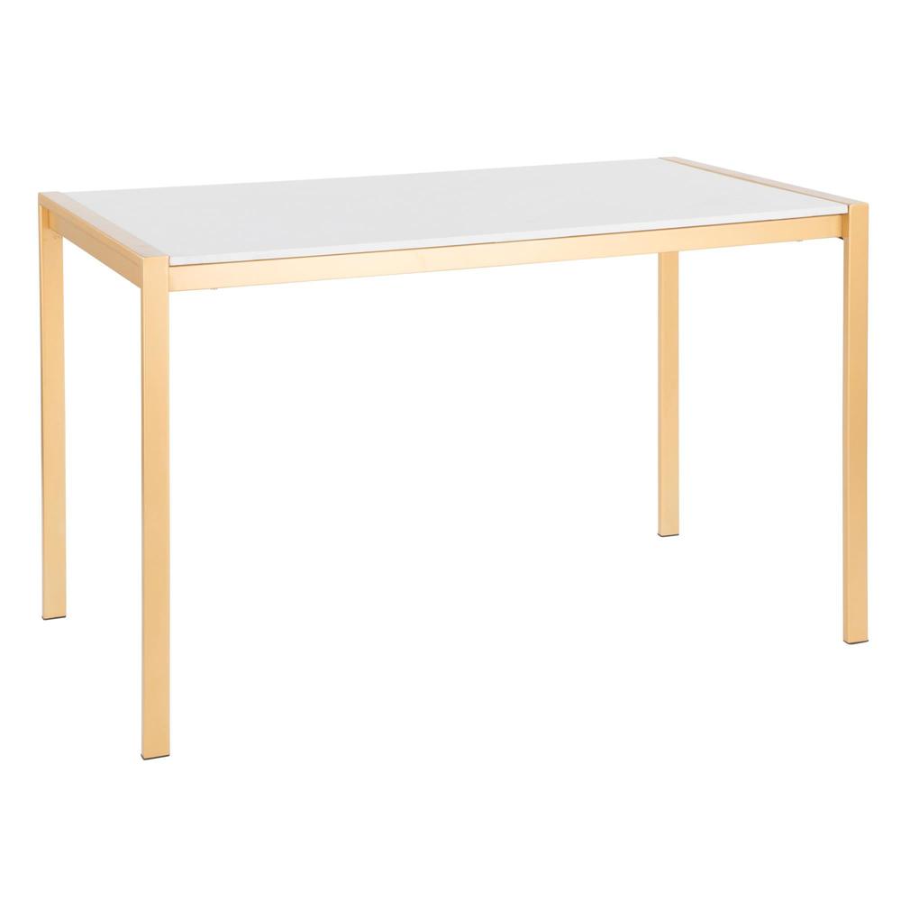 Fuji Modern/Glam Dining Table in Gold Metal with White Marble Top. Picture 1