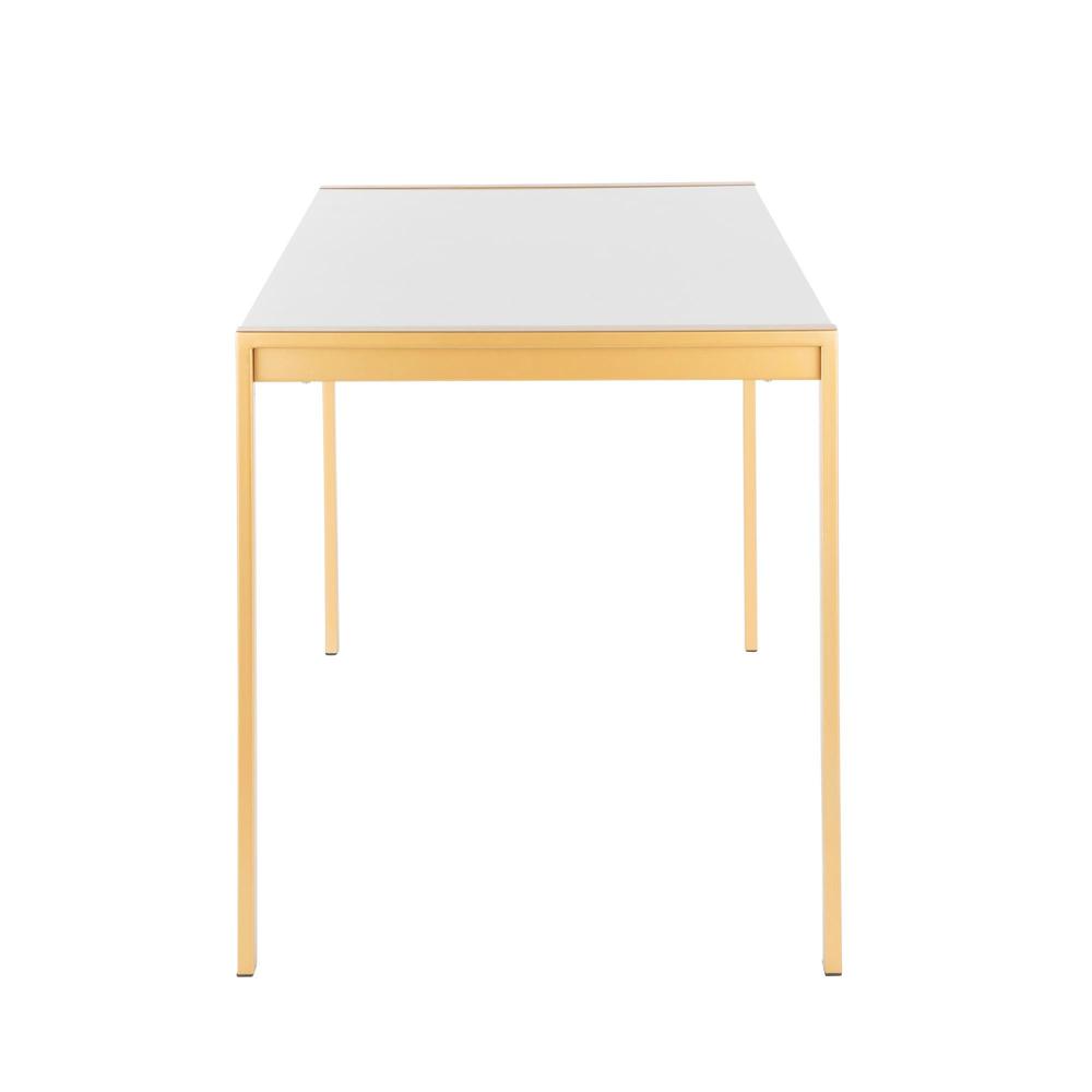Fuji Modern/Glam Dining Table in Gold Metal with White Marble Top. Picture 2