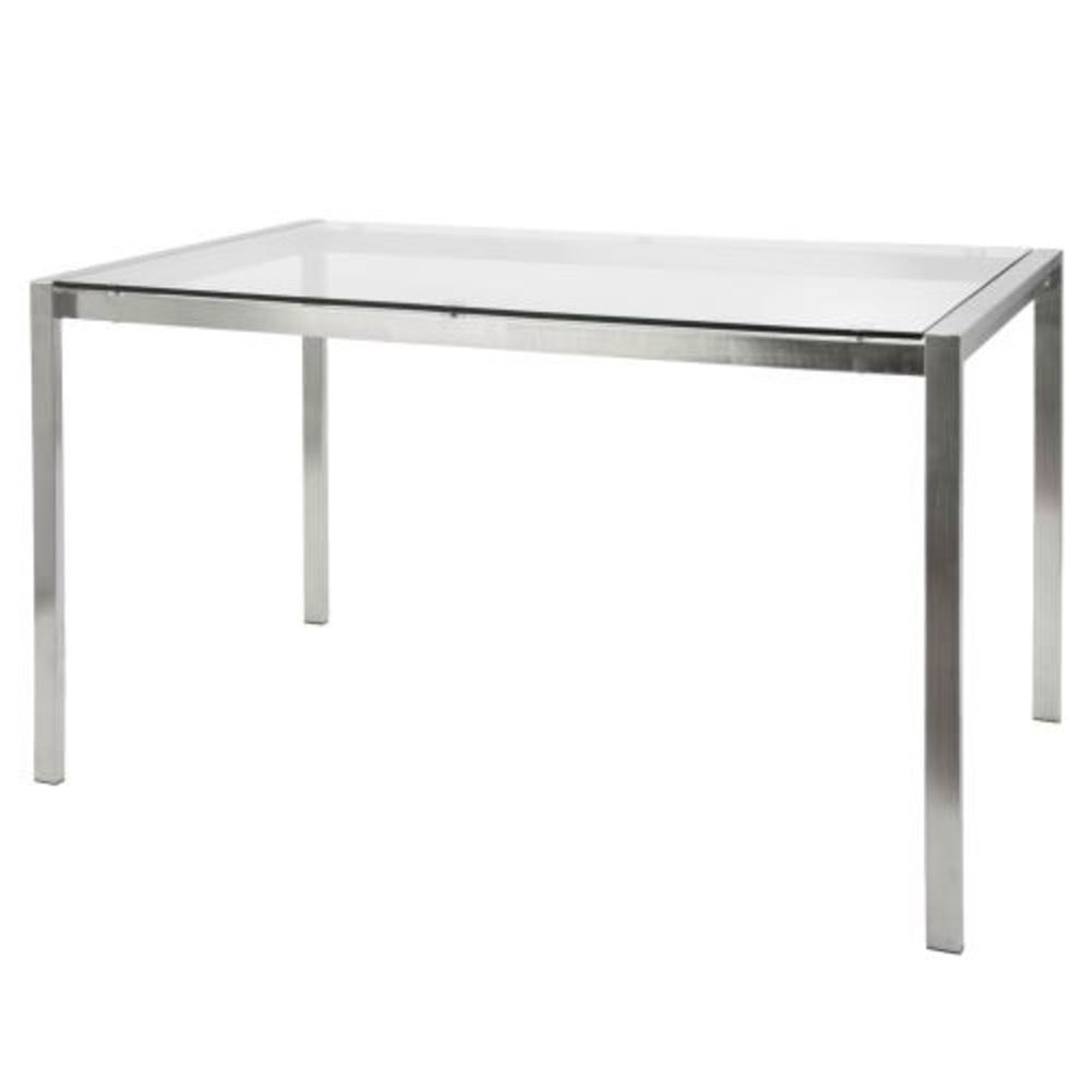 Fuji Contemporary Dining Table in Stainless Steel with Clear Glass Top. Picture 3