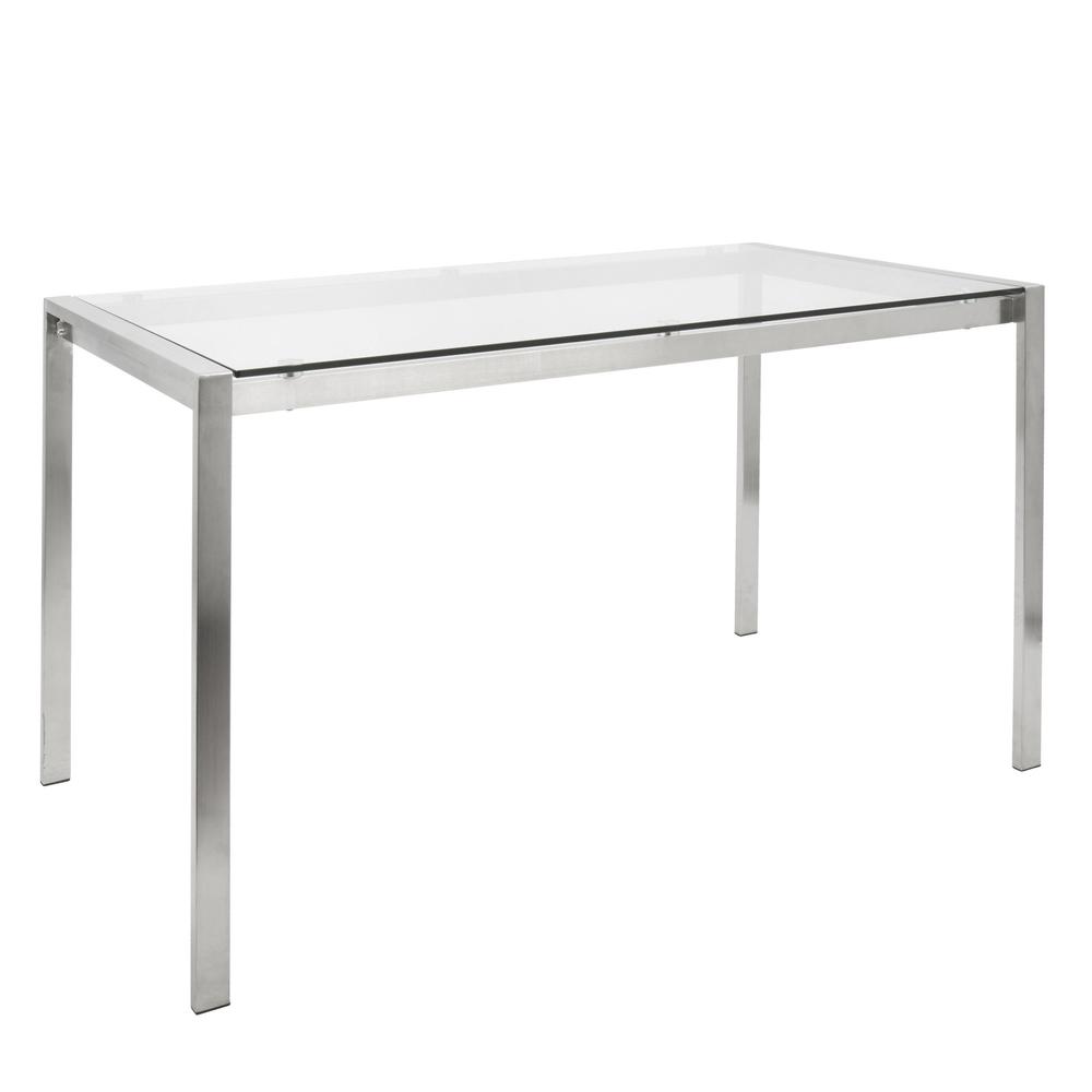 Fuji Contemporary Dining Table in Stainless Steel with Clear Glass Top. Picture 1