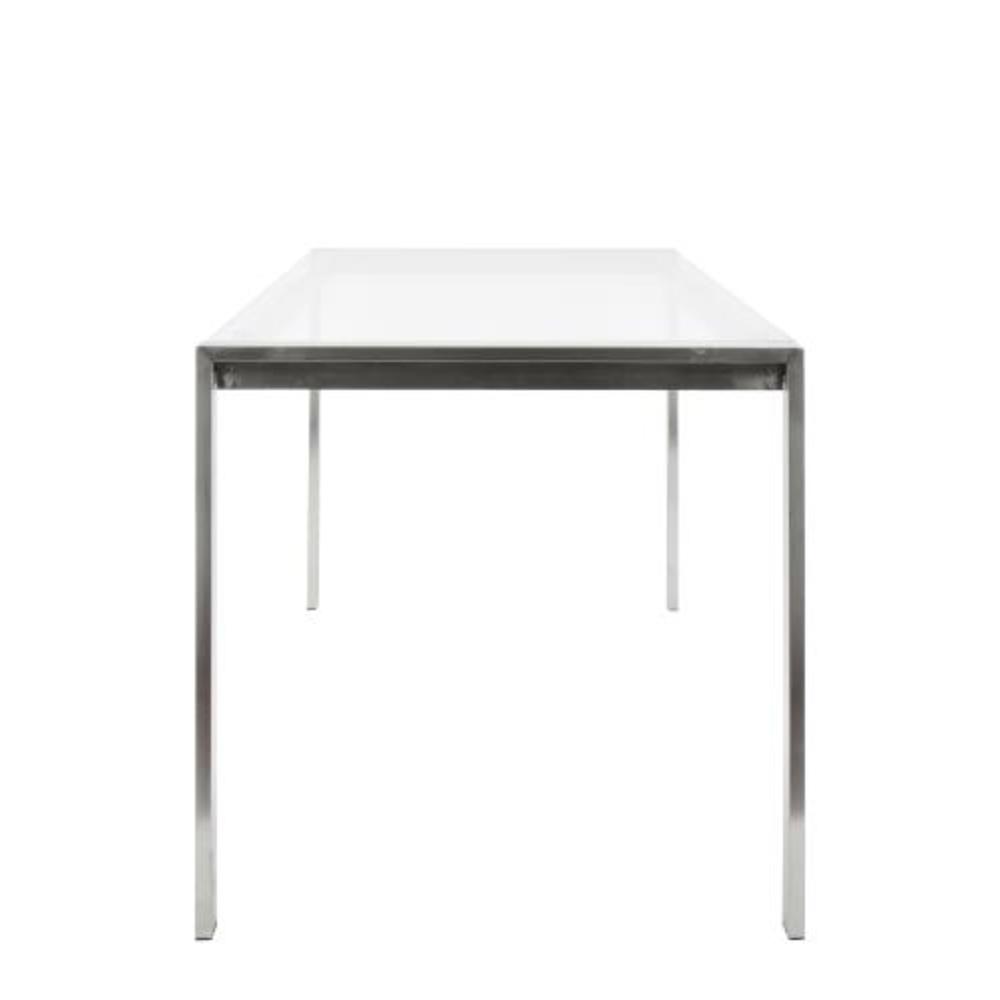 Fuji Contemporary Dining Table in Stainless Steel with Clear Glass Top. Picture 2