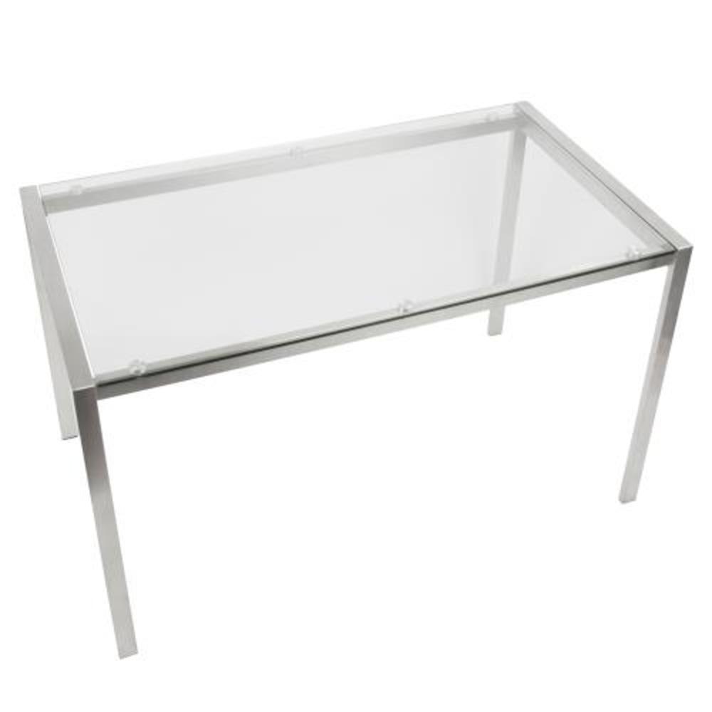 Fuji Contemporary Dining Table in Stainless Steel with Clear Glass Top. Picture 5