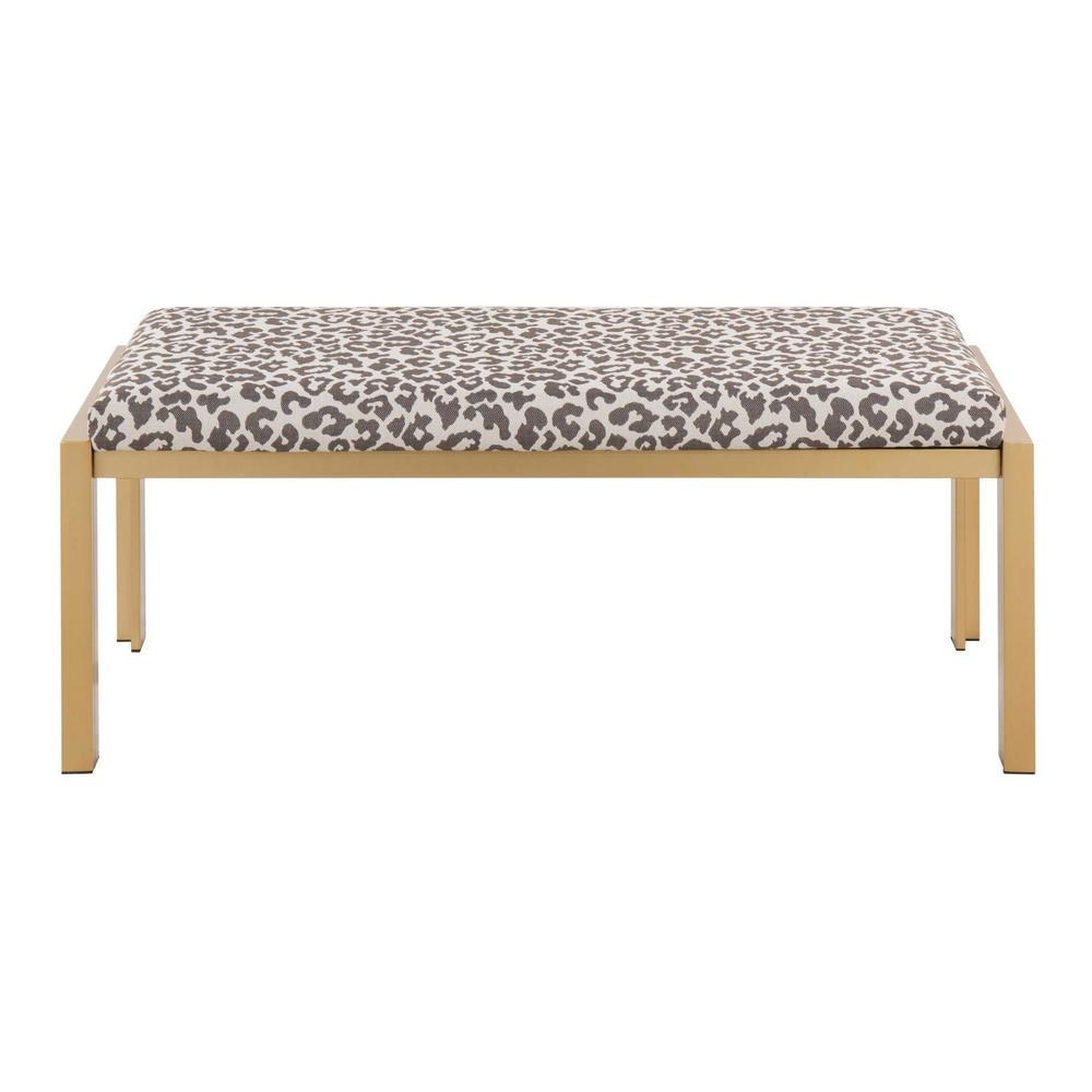 Gold Metal, Beige Leopard Fabric Fuji Bench. Picture 4