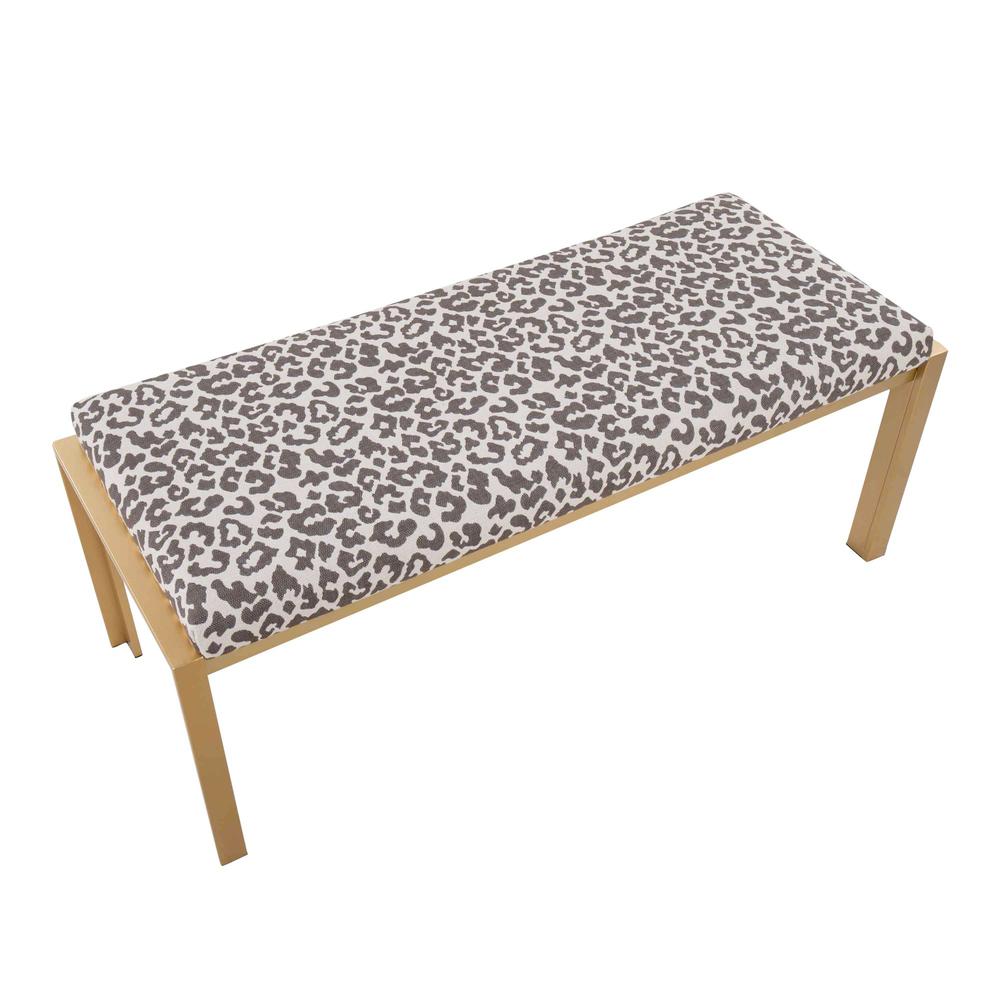 Gold Metal, Beige Leopard Fabric Fuji Bench. Picture 5