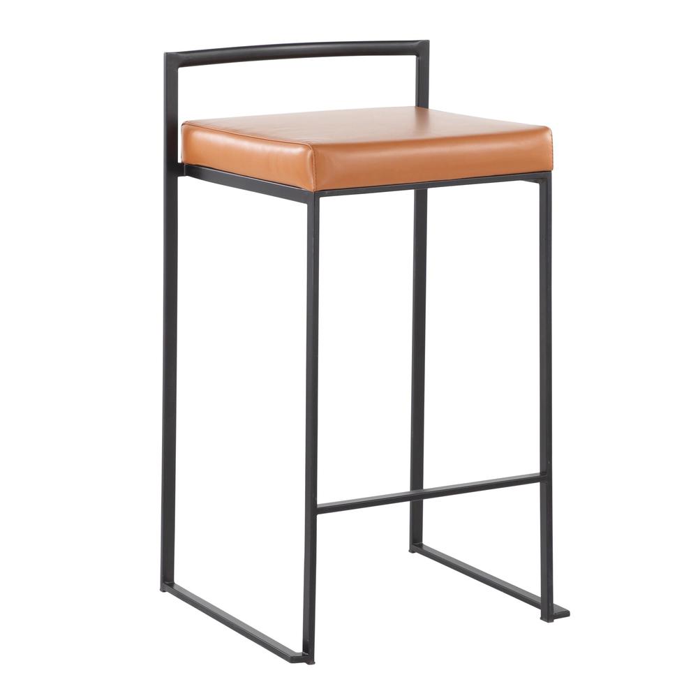 Black Steel, Camel Pu Fuji Stacker Counter Stool - Set of 2. Picture 2