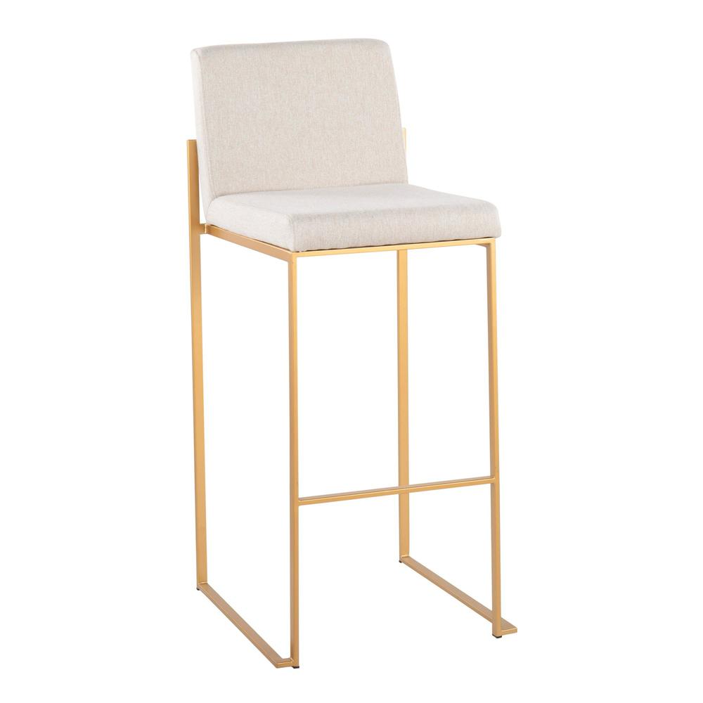 Gold Steel, Beige Fabric Fuji High Back Barstool - Set of 2. Picture 2