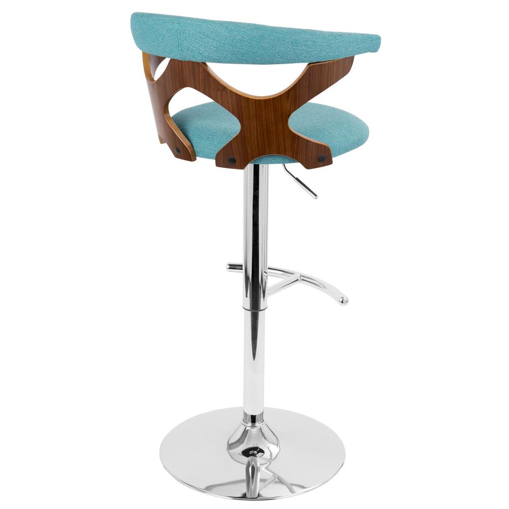 Gardenia Mid-Century Modern Adjustable Barstool with Swivel in Walnut and Teal. Picture 4