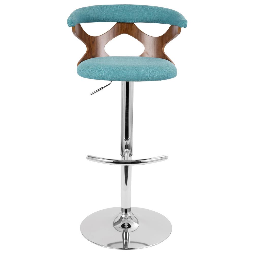 Gardenia Mid-Century Modern Adjustable Barstool with Swivel in Walnut and Teal. Picture 6