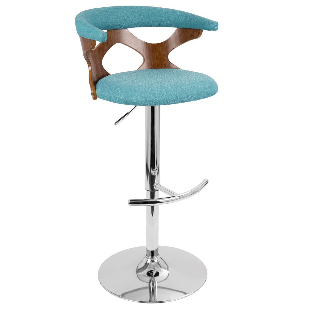 Gardenia Mid-Century Modern Adjustable Barstool with Swivel in Walnut and Teal. Picture 2