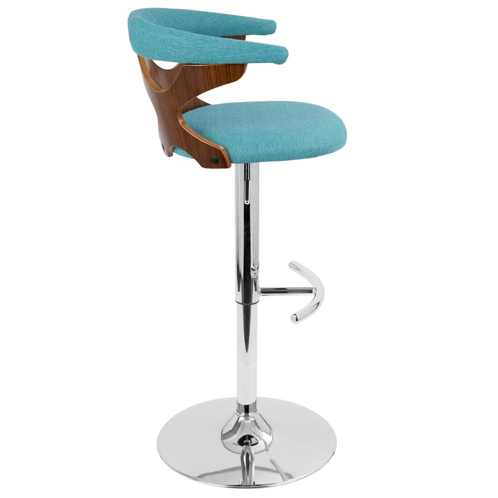 Gardenia Mid-Century Modern Adjustable Barstool with Swivel in Walnut and Teal. Picture 3
