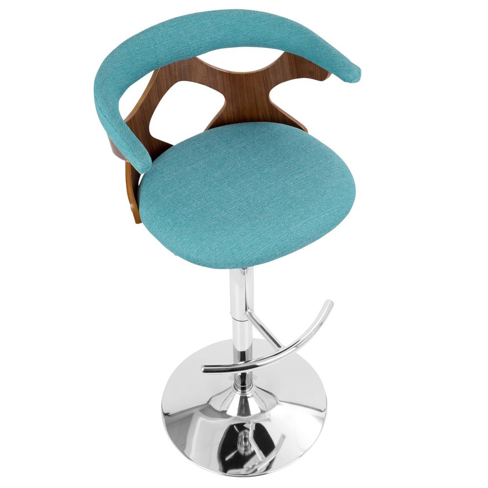 Gardenia Mid-Century Modern Adjustable Barstool with Swivel in Walnut and Teal. Picture 7