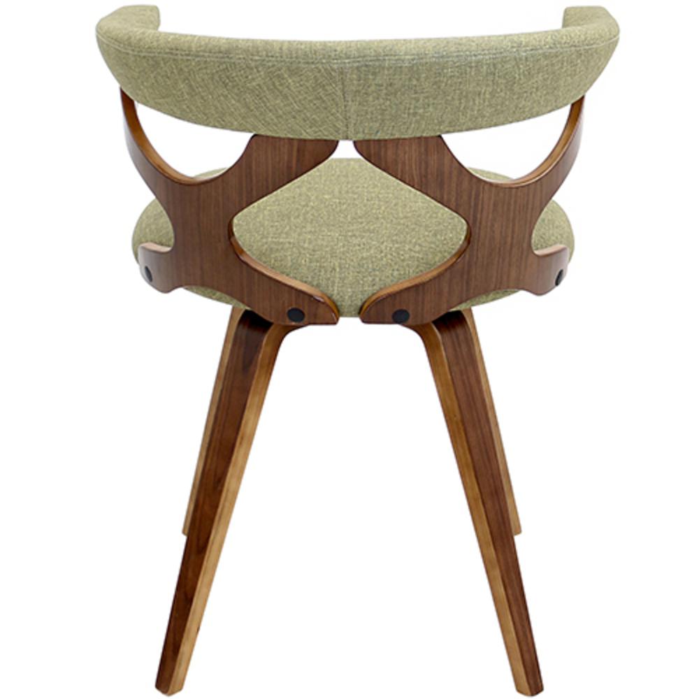 Gardenia Mid-Century Modern Dining/Accent Chair with Swivel in Walnut Wood and Green Fabric. Picture 5