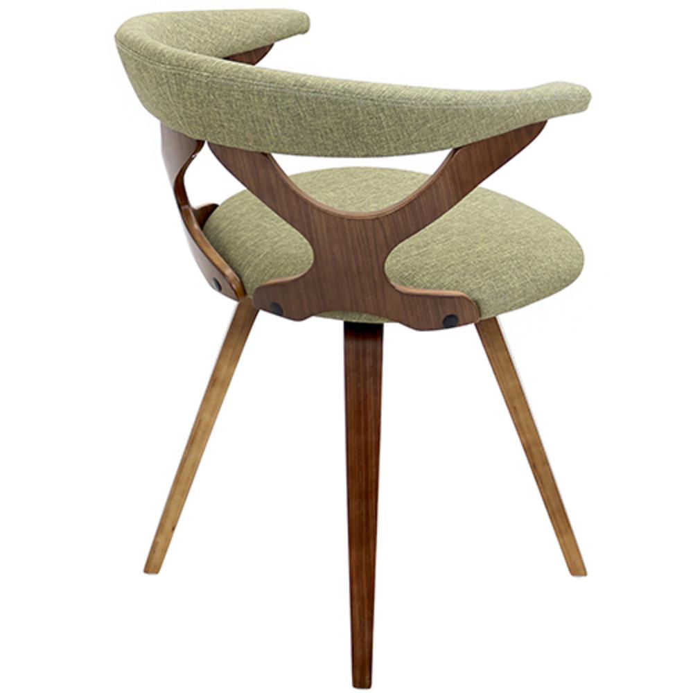 Gardenia Mid-Century Modern Dining/Accent Chair with Swivel in Walnut Wood and Green Fabric. Picture 4